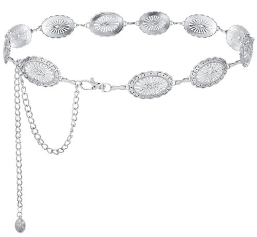 Western Concho Chain Belt for Women Adjustable Metal Waist Chain for Jeans or Dresses