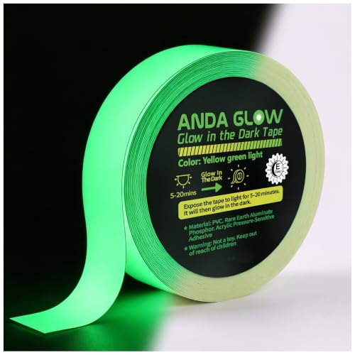 Image of High Brightness Glow in the Dark Tape for Safety Marking, Art Craft DIY, Halloween Deco and Party Accessories. Non-Toxic Adhesive, Waterproof Rechargeable Luminous Tape (1 in X 30 ft)