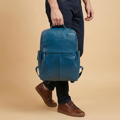 Image of VISMIINTREND Leather Laptop Backpack Bag for Men & Women | Casual, Office, College, Travel, Airport, Weekender Bag | Fits upto 15.6 Inch Laptop, Macbook | Durable | Birthday, Rakhi Gifts