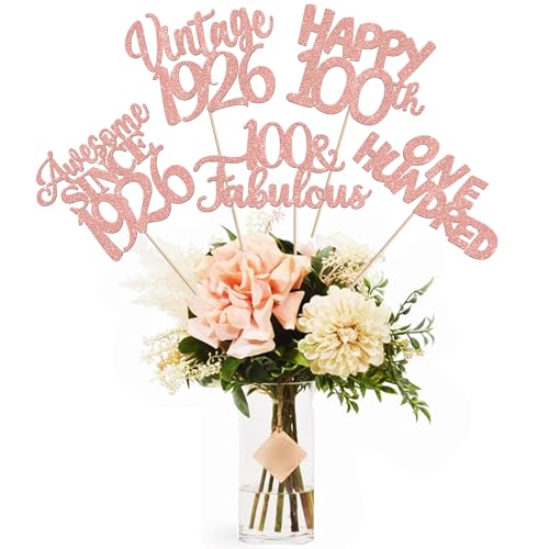 Image of 15 PCS 100th Birthday Centerpiece Sticks Happy 100th Vintage 1926 Table Flower Centerpieces Sticks Cheers to 100 Fabulous Floral Decorations 100th Birthday Party Centerpieces Supplies Rose Gold