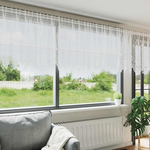 SooIarix Cortina de encaje blanca de poliéster, 100 x 1200 cm, con 4 opciones de montaje, para salón, dormitorio, oficina
