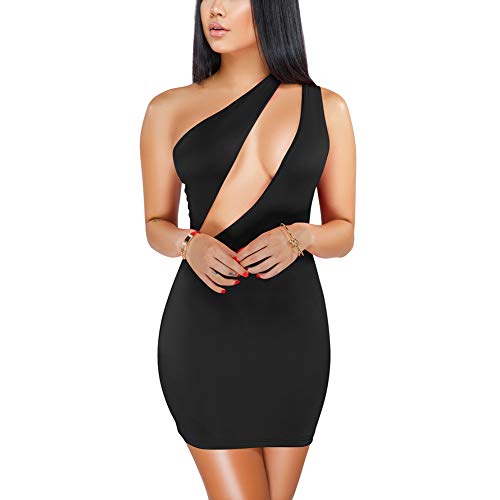 ECHOINE Women s Sexy One Shoulder Sleeveless Cutout Bodycon Mini Club Dress