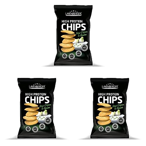 Layenberger High Protein Chips Sour Cream & Onion, satte 43,8{1029dbd757538b57e219259e57eae595cd83c3588c1b70b6f72419891abb681c} Eiweiß und nur 19,8{1029dbd757538b57e219259e57eae595cd83c3588c1b70b6f72419891abb681c} Kohlenhydrate bei nur 3,2 g Zucker, nicht frittiert, (1 x 75 g) (Packung mit 3)
