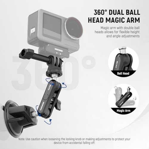 Image of NEEWER Suction Cup Phone Holder & Camera Mount Compatible With GoPro DJI Insta360 iPhone, Car Phone Mount with Action Camera Adapter 360 Magic Arm for POV Windshield Glass Vlog Video Recording, CA158