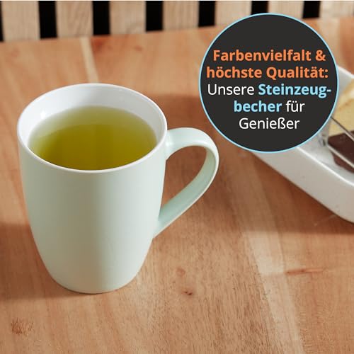 for friends 6 Stück Kaffeebecher 300ml aus hochwertigem Steinzeug, Kaffeetasse in mintgrün, Kaffeebecher mit Henkel, Spülmaschinen- & Mikrowellengeeignet