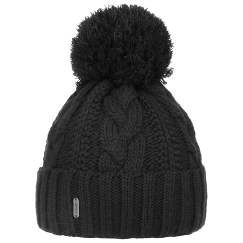 McBURN Giant Bommelmütze Damen - Made in Italy Wintermütze Bommelmützen Strickmütze mit Umschlag, Futter, Futter Winter Herbst-Winter - One Size schwarz