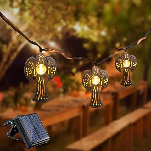 newvivid String Lights for Outside Solar Angel Fairy Lights Outdoor Waterproof Outdoor Hanging Solar Lights 10 Led Solar Angel String Lights Decorative for Garden Patio Cover