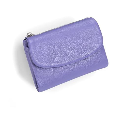 Womens Leather Wallet Unisex Pebble Leather Wallet Short for Coins and Cards, Multicolor Clutch Card Holder & Coin Purse (Lavender)