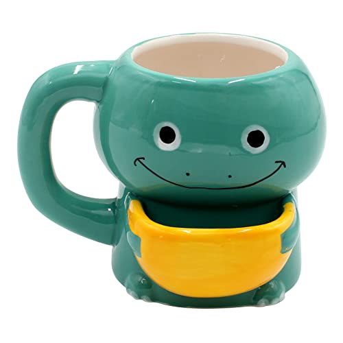 Dekohelden24 Taza de café con compartimento para galletas de cerámica, tamaño Dino: aprox. H/diámetro: 10 x 7 cm, capacidad: 300 ml, turquesa, 10 cm