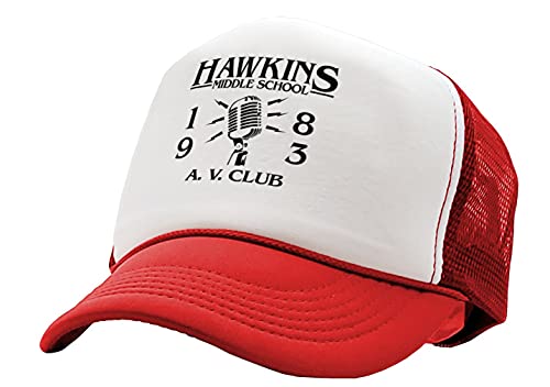 Hawkins Middle School - AV Club - Stranger - Vintage Retro Style Trucker Cap Hat (Red)