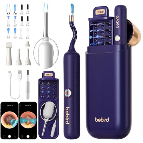 BEBIRD Ohrenschmalz Entferner mit kamera, 1920P HD Flexibler Ohrreiniger mit Pinzette, Ohrenreiniger Kamera mit Ersatzspitzen für Ohren/Nasen/Hals-Untersuchungen,Otoskop Ohr für Familie-Dunkelblau