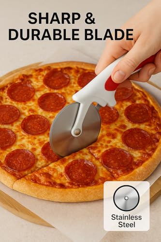 Image of Premium Stainless Steel Pizza Cutter with Sharp Blade & Smooth Rolling Plastic Handle, Paratha, Chapati, Slice Cutter, Kitchen Slicer for Pizza, Sandwich, Pizza Cutter for Kitchen