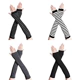 QEEROYO 4 pares de guantes largos sin dedos para mujer, guantes largos de invierno, calentadores de brazos a rayas, guantes sin dedos para mujer, longitud al codo, elásticos