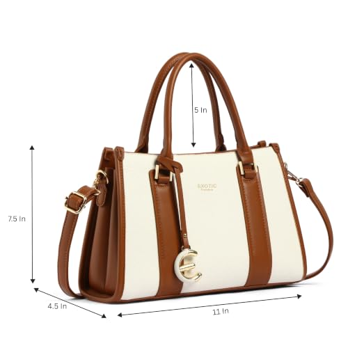 Image of EXOTIC Premium Orlina Duotone Structured Tote Bag for Women | PU Leather Handbag | 2 Compartments with Center Zip | Detachable Sling Strap | Office & Daily Use