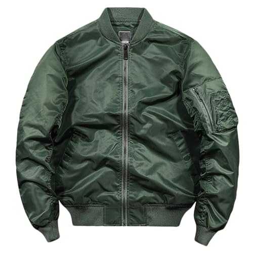 ZH8FCHAN Chaqueta de bombardero masculino otoño casual de invierno chaqueta militar y abrigos (Green,L)