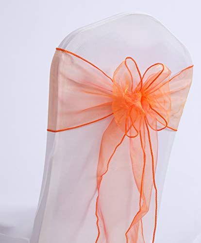 Namvo Lot de 10 nœuds de chaise en organza orange, pour décoration de mariage, événements, anniversaire, housse de chaise blanche non incluse
