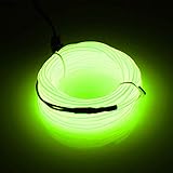JIGUOOR EL Wire Battery Pack 16.4ft / 5m Bright Neon Light Strip 360° Illumination Neon Tube Rope Lights for DIY, Festival, Party Decoration, Pub, Halloween, Chrismas (16.4ft / 5m, Fluorescent Green)