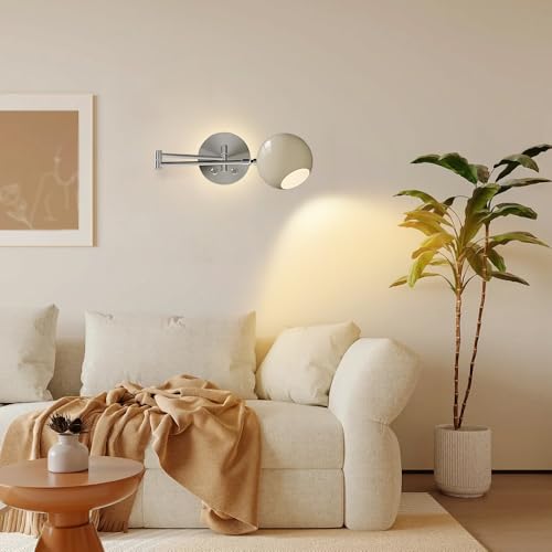Aplique de pared de poste largo giratorio 360° con pantalla esférica metálica 3