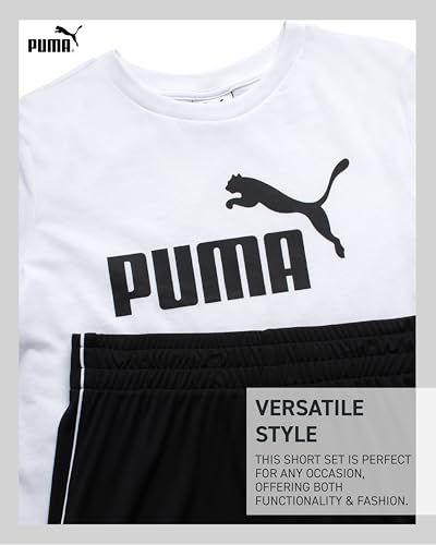 Image of PUMA Boys Short Set - 2 Piece Short Sleeve Crewneck Performance Graphic Tees and Athletic Mesh Shorts for Boys (Sizes: 4-16)
