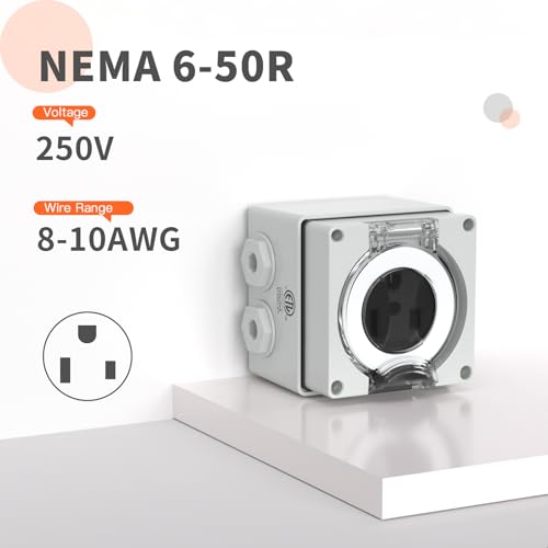 Image of 50Amp Power Outlet Box,250Volt NEMA 6-50R Receptacle Outdoor dustproof and Weatherproof for Electric Vehicles, generators, Welding Machines, etc.ETL Listed