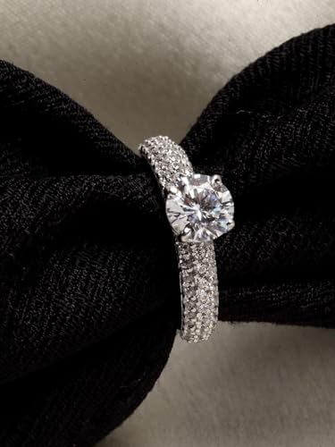 Image of Clara 925 Silver Round Solitaire Ring Gift for Women Swiss Zirconia