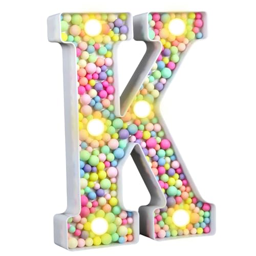 CELYANRAL Light Up Letter K - Mosaic LED Marquee Letter Sign Macaron 3D Rainbow Table Centerpieces for Girls Night Light Birthday Pastel Sweet Theme Party Decoration