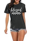Blessed Mama Shirt Women Letter Print Mom Life T-Shirt Short Sleeve Summer Mommy Tee Tops