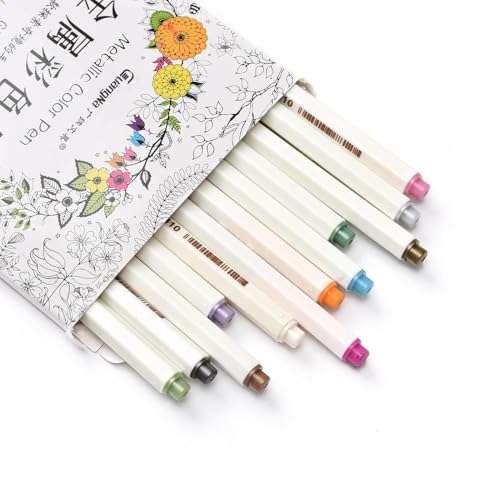Image of HUBTURE Acrylic Paint Marker Pen Set - Metallic Colors, Medium Point Tip - Non-Toxic Art Markers for Rock, Ceramic, Glass, Wood, Fabric, Canvas, Craft Projects(METALLIC COLOR PEN)