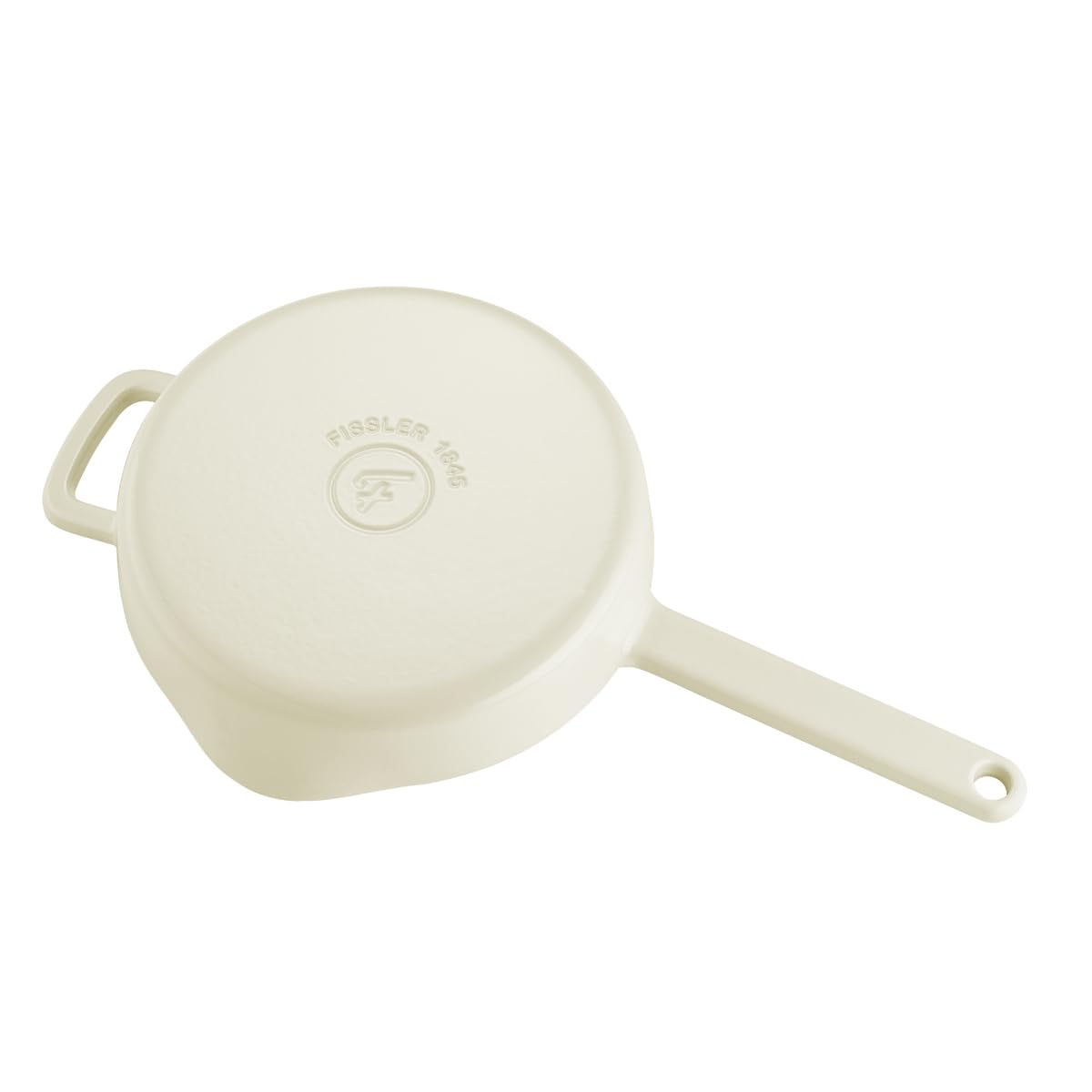 Fissler Moments Collection/Emaillierte Gusseisen-Pfanne (Ø 26 cm) antihaftend, hoher Rand, mit Ausgießern, Aufhänge-Öse, PFAS/PTFE-frei, Induktion – Elfenbeinweiß