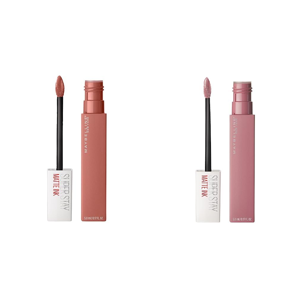Maybelline Super Stay Matte Ink Liquid Lipstick Makeup Bundle with Dreamer Warm Pink Neutral and Seductress Light Rosey Nude Shades, 1 Count Each