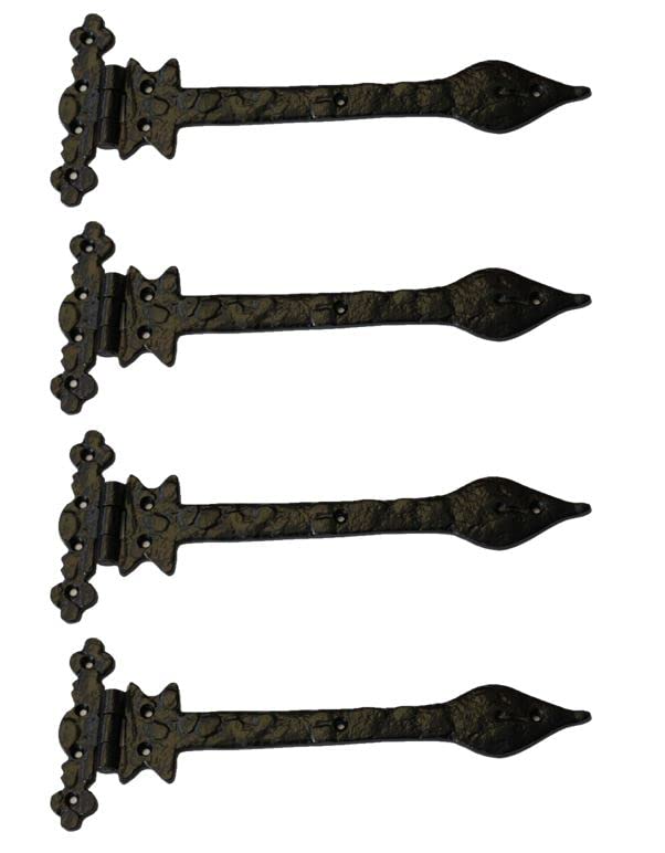 4 Piece Large Gate Hinges Door Cast Iron 13 1/2" Long Barn Hinges Black