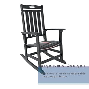 Black Oversized Outdoor Patio Rocking Chair, HDPE Rocking Chair Outdoor, Weather Prsistant Patio Rocking Chairs for Adult, White Porch Rocker for Backyard Patio Garden Porch 38" D x 27" W x 46" H Black Oversized Outdoor Patio Rocking Chair HDPE Rocking Chair Outdoor Weather Prsistant Patio Rocking Chairs for Adult White Porch Rocker for Backyard Patio Garden Porch 38 D x 27 W x 46 H