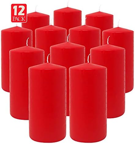 HYOOLA Red Pillar Candles 75/150 mm (3 x 6 Inch) - 12 Pack Unscented Pillar Candle Set - European Made