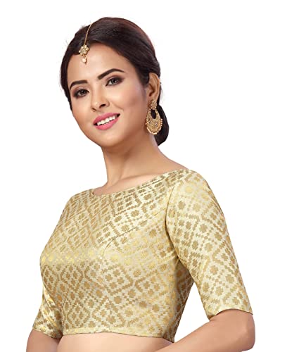 Image of Studio Shringaar Women's Readymade Brocade Elbow Length Sleeves Saree Blouse