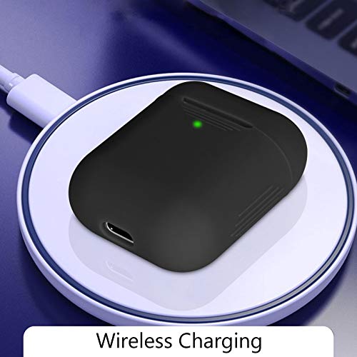 KOKOKA Funda de Silicona Compatible con AirPods 2 & 1, Fundas Protectora de Silicona para AirPods 2 & 1, LED Frontal Visible, Funciona con Carga inalámbrica, Negro