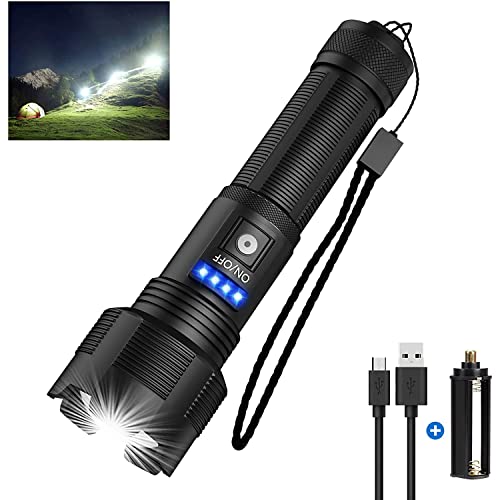 Flashlights Rechargeable 8000 High Lumens, Super Bright Zoomable IPX4 Waterproof Flash Light, LED Tactical Flashlight with 2200mAh Batteries, Handheld Flashlight for Camping Emergencies
