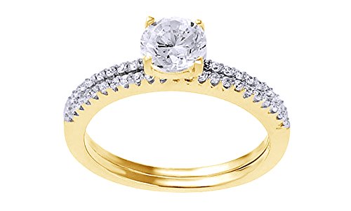 AFFY White Cubic Zirconia Engagement & Wedding Bridal Ring Set in 14k Yellow Gold Over Sterling Silver