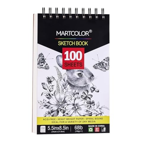 MARTCOLOR 5.5X8.5” Premium Sketch Book Set, 1 Pack, 100 Sheets(68 lb/100gsm) Sketchbook, Spiral Bound, Acid-Free Drawing Paper, Artist Sketch Pad for Kids Beginners Artists, Perfect for Most Dry Media Cover