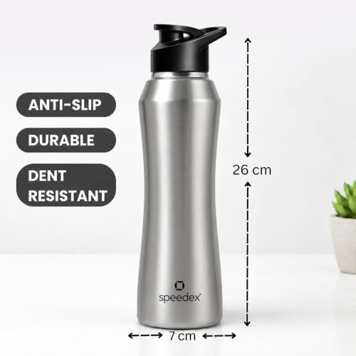Image of Speedex Stainless Steel Water Bottle 1 Ltr, 1000 ml Metal Bottle For Daily, Office, School, Gym, Travel Use for Men, Women, Kids, Adults-Leak Proof Sipper Cap, BIS Approved, Silver, Set of 2
