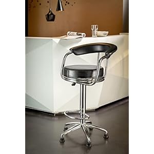 Amazon Brand – Solimo Bopple Kitchen Bar Stool with Adjustable Height, Metal Base, Chrome Finish, Faux Leather Cushion, Black