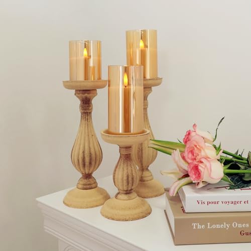 Credtarnos LZD-003 Flameless Candles With Remote And Timer, Battery Operated Candles, Led Electric Pillar Candles, Gold Glass Flickering Flameless Candles For Christmas Home Wedding Birthday Farmhouse Decor thumb #6