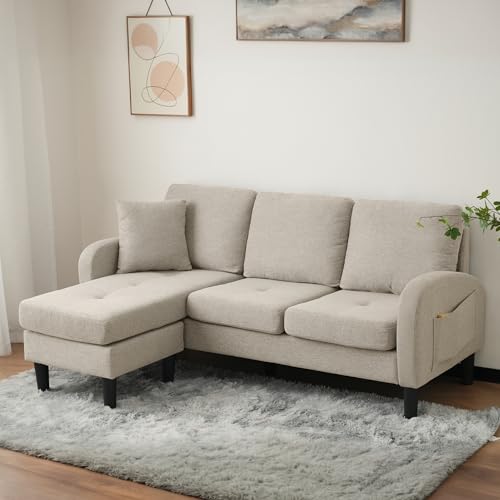 UIXENI L-shaped Corner Sofa with Chaise Lounge, 3-Seater Mod