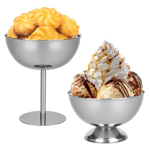 bssmmai 2 cuencos para helados de acero inoxidable con pie, vasos de postre de 200 ml, de acero inoxidable, para helado, postre, para helados, frutas, ensaladas, pudding
