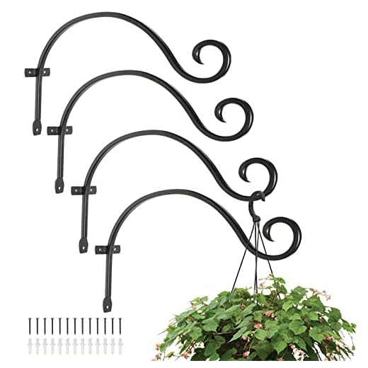 MorTime 4 Pack Hanging Plant Brackets, 12.2 Inches Wall Mount Bird Feeder Hanger Plant Hook with Screws Metal Plant Hangers for Outdoor Lanterns Wind Chimes Bird Feeders
