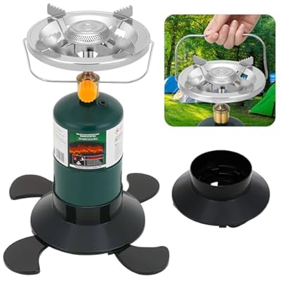 Camping Stove Propane, Portable Backpacking Cooker with Single Burner, Adjustable Flame, Foldable Base, Camp Stove Kit for Outdoor Cooking, Hiking, Emergency Essential (Fuel not Included)