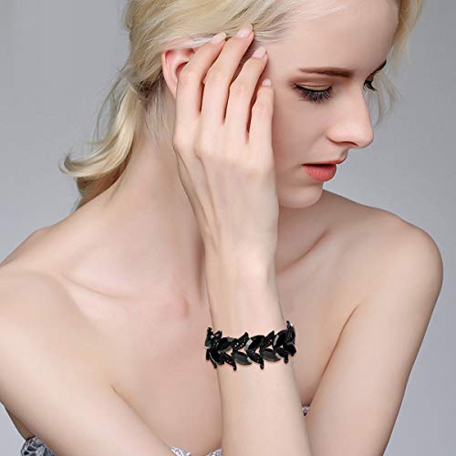 BriLove Women's Wedding Bridal Crystal Marquise-Shape Leaf Stretch Bangle Bracelet2