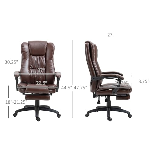 Siutco High Back Massage Office Chair with 6-Point Vibration, 5 Modes, Executive Chair, PU Leather Swivel Chair with Reclining Back, and Retractable Footrest, Brown