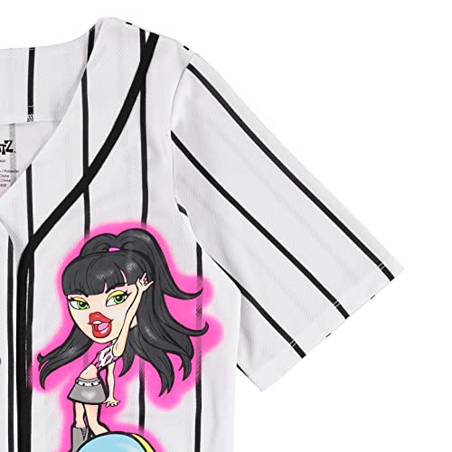 Bratz Ladies Dolls Baseball Jersey - Yasmin, Cloe, Jade, And Sasha Mesh Button Down Baseball Jersey 1990'S Shirt (White, Medium) #TOP3