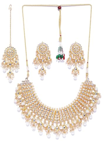 Juego de joyas Kundan ligero antiirritación de latón y oro blanco roto DMZ-2881