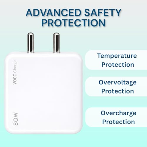 Image of Umake 80W Fast Charger Adapter, BIS Certified Super Fast Charging Wall Charger with Smart Protection, Compatible with Oppo, Realme, OnePlus & Type-C Smartphones, Tablets (BIS Certified)
